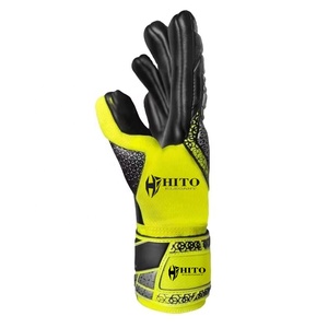 Custom Design Black and Yellow German Latex Soccer Full Finger Goalkeeper Gloves 4mm German Negative Cut Latex Strap - Product Image 5