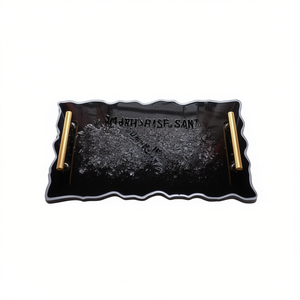 Luxury Handmade <b>Epoxy</b> Resin Serving Tray with Gold Handles Decorative <b>Coffee</b> <b>Table</b> Tray for Kitchen Home Dcor - Product Image 2