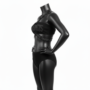 Conjunto de Bikini Negro Premium para Mujer, en Nylon y Spandex, con Tiras Cruzadas, Panel con Pedrería y Logotipo Personalizado - Product Image 3