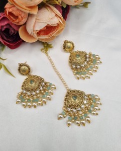 Traditional Multi Layer <b>Pearl</b> Strand <b>Necklace</b> <b>Set</b> With Matching Earrings & Mangtika Wedding Ethnic Wear Jewellery <b>Set</b> Wholesaler - Product Image 6