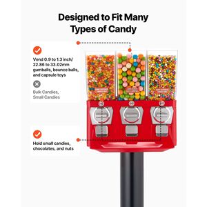 Triple Compartment <b>Candy</b> Vending <b>Machine</b> with Stand Gumball <b>Candies</b> Vendings Built-In <b>Candy</b> <b>Machine</b> Product Category - Product Image 3