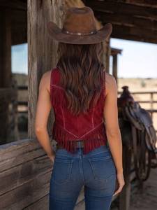 <b>Women</b>’s Suede Leather Vest | Vintage Western <b>Waistcoat</b> | European and American <b>Women's</b> Tassel Vest - Product Image 4