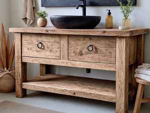 Mueble de Baño de Madera Sólida Estilo Rústico con Cajones y Gabinete para Lavabo, Mueble de Lujo para Baño - Product Image 4