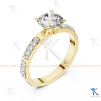 Bague en diamant CVD cultivé en laboratoire, taille ronde, avec bande pavée alternée, en or massif