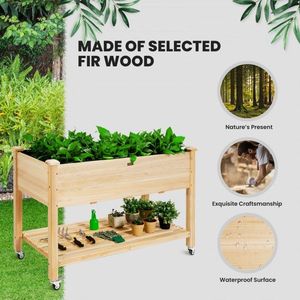 Jardinière surélevée en bois avec roulettes verrouillables et revêtement de planche - pour pots de fleurs et jardinières - Product Image 3
