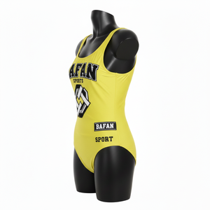 Maillot de bain femme 225 GSM, polyester et élasthanne haute extensibilité, tissu lisse, jaune fluo, logo sublimation. - Product Image 5