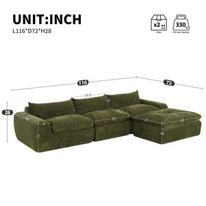 Divano da Soggiorno 116 in Schiuma ad Alta Densità, Completamente Compresso, Design Senza Gambe, Telaio Integrato, Nessun Assemblaggio Richiesto - Product Image 2