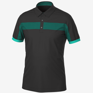 Polo de golf performance pour homme à rayures sur la poitrine et blocs de couleur 2026 – Haut athlétique à manches courtes anti-humidité bleu marine, noir et blanc - Product Image 3