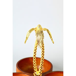 Bandeja de servir de madera de lujo de 3 secciones con mango de palma dorada, bandeja decorativa de madera de acacia para decoración tropical del hogar. - Product Image 6