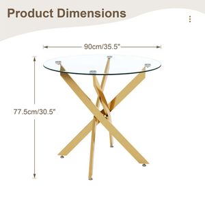 Tavolo da Pranzo Moderno in Vetro da 35,5 Pollici con Gambe Dorate, Tavolo Rotondo per Cucina e Sala da Pranzo - Product Image 2