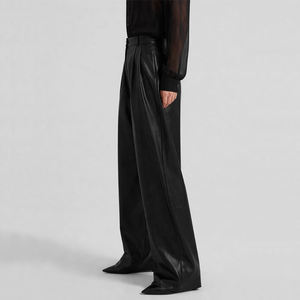 กางเกงเอวสูงจับจีบสองข้างสำหรับผู้หญิงกางเกงแฟชั่นแบบเรียบ - Product Image 1