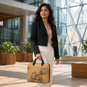 Sac à dos pour ordinateur portable en jute, grand format, avec fermeture éclair, écologique, durable, motif géométrique, portable, pour affaires, voyages, travail, unisexe - Product Image 6