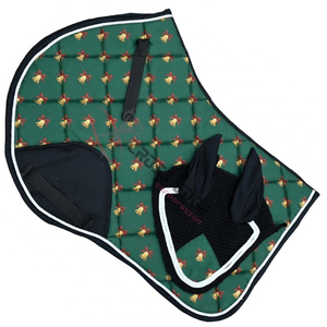Crossedge wild Print Horse Tack set Contoured Jump Saddle Pad with Matching Leopard Ear Bonnet Set with White Cord Piping - Product Image 1