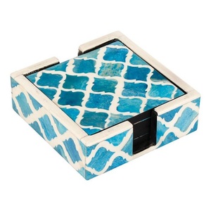 Handmade Classic White and Blue Bone Inlay Walnut <b>Coasters</b> <b>Set</b> of 4 with Simple Design for Luxury Home Decor Tableware <b>Coasters</b> - Product Image 5