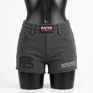 Shorts Deportivos para Mujer, 300 GSM, Algodón y Poliéster, Felpa, Gris Oscuro, Bajo sin Rematar, Logotipo Personalizado - Product Image 3