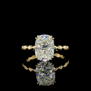 Anillo de compromiso y boda con diamante solitario cultivado en laboratorio, corte cojín, certificado IGI, con banda de cuentas, en oro de 10K, 14K, 18K, plata 925, 935 - Product Image 1