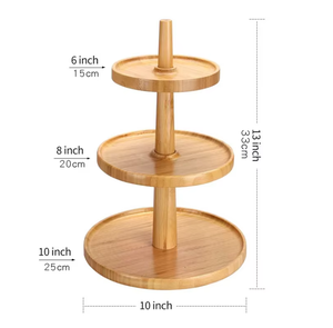 Plateau de service rond en bois à 3 niveaux, présentoir à collations en bambou, support pour fruits et desserts pour la maison et les fêtes - Product Image 4