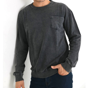 เสื้อสเวตเชิ้ตผ้าถักทรงปกติ สีพื้น สไตล์ซัมเมอร์ ล้างสีแบบแอซิดวอช สำหรับผู้ชาย สวมใส่สบาย เป็นมิตรกับสิ่งแวดล้อม ระบายอากาศได้ดี แห้งเร็ว ผลิตจากผ้าฝ้าย สไตล์สตรีทแวร์ - Product Image 1