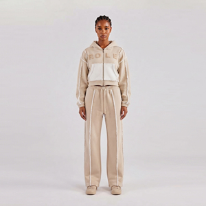 Women Chenille Embroidery Long Sleeve Cropped Hoodie Tracksuit Outer Seam Heavy Weight Cotton Fleece <b>Track</b> <b>Suit</b> Ladies - Product Image 1