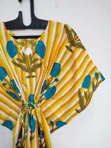 Robe kaftan bohème en coton indien faite à la main, confortable, idéale pour la plage - Product Image 4