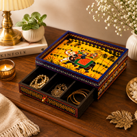Boîte à bijoux en bois artisanale avec tiroir imprimé éléphant |   Boîte de rangement traditionnelle indienne peinte à la main, gain de place