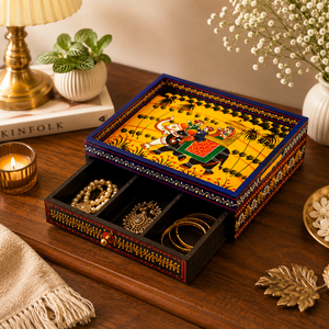 Handcrafted Wooden Elephant Printed <b>Storage</b> <b>Box</b> with Drawer | Decorative Organizer <b>Box</b> | Traditional Indian Hand-Painted Wooden - Product Image 6