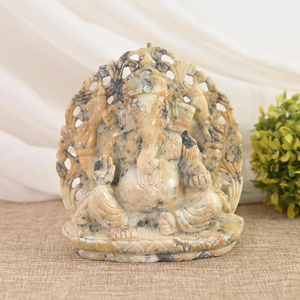 Statue de Ganesha en opale dendritique naturelle sculptée à la main, sculpture en cristal, décoration d'intérieur, fournisseur en gros OEM ODM - Product Image 1