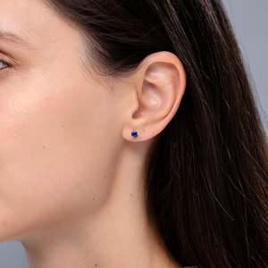 Natural Round Cut Blue Sapphire <b>Stud</b> <b>Earrings</b> in 14kt Yellow Gold September Birthstone Solitaire Women Prong Jewelry - Product Image 3