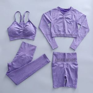 Ensemble de yoga pour femmes de créateur 2026 en gros – Tenue de fitness respirante avec taille élastique, motif uni et logo frontal - Product Image 4