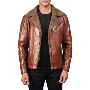 SAAR INDUSTRIES <b>Mens</b> Brown <b>Shearling</b> Leather Waterproof Breathable Eco-Friendly Windproof Biker Motorcycle <b>Jacket</b> Genuine Winter - Product Image 5