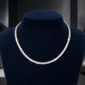 Cadena de tenis con diamantes redondos de primera calidad |   Collar de Oro Blanco de 18 Quilates de 16 Pulgadas con Gemas Naturales de 0.20 Quilates y 3.8 mm, Joyería Fina de 22 Quilates, Centro de Exportación B2B - Product Image 1