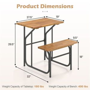 Conjunto de Mesa y Banco de Madera de Acacia de Una Sola Pieza, Diseño Único y Combinable para Picnic y Jardín - Product Image 4