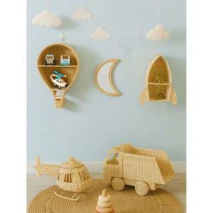 Étagère murale en rotin en forme de montgolfière, décoration de chambre d'enfant, organisateur de rangement tissé à la main, vente en gros d'usine OEM - Product Image 2