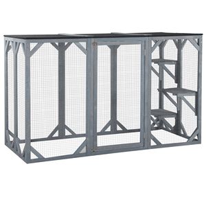 Casetta per Gatti da Esterno in Legno Grigio 180x80 cm, Grande Recinto per Animali Domestici da Interno con 3 Piattaforme e Tetto in Asfalto per Piccoli Animali e Cani - Product Image 1