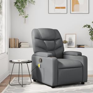 Fauteuil inclinable en similicuir gris moyen avec structure en métal et contreplaqué, fonction massage et design confortable - Product Image 1