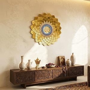 Arte de pared metálico islámico con los 99 nombres de Alá, circular, chapado en oro, grabado, decoración religiosa, diseño tradicional, grande - Product Image 2
