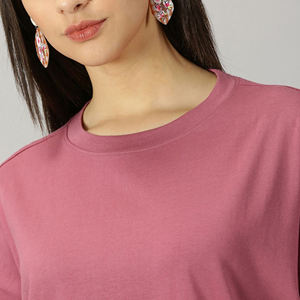 T-shirt en coton rose pour femmes grandes tailles, col rond, manches courtes, coupe ample, couleur unie, jersey décontracté, respirant, toutes saisons - Product Image 5
