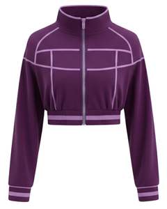 Veste polaire courte zippée violette personnalisée pour femme, sweat-shirt court décontracté à manches longues, streetwear, vêtements de sport, fournisseur OEM - Product Image 1