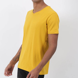 Prix de gros T-shirts pour hommes à col en V avec logo sur le devant, séchage rapide, respirants, en polyester et coton, coupe classique, durables, taille OEM - Product Image 3