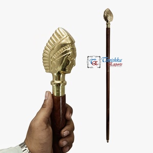 Bastón de Madera Plegable de 3 Secciones con Mango Metálico con Diseño de Cabeza Tribal, Acabado Dorado, Estilo Náutico Victoriano, Regalo de Año Nuevo Hecho a Mano - Product Image 3