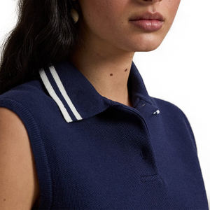 Pull sans manches décontracté en piqué de coton mélangé pour femme, col polo, respirant et léger, marque privée OEM - Product Image 5