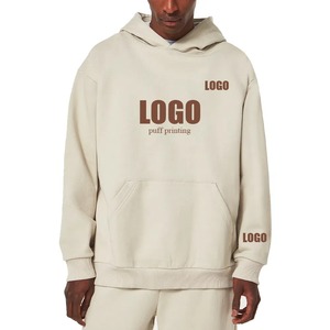 Vente en gros Pull à capuche brodé unisexe 300-500GSM Streetwear uni surdimensionné en coton épais Manteau à capuche pour hommes avec logo personnalisé - Product Image 1