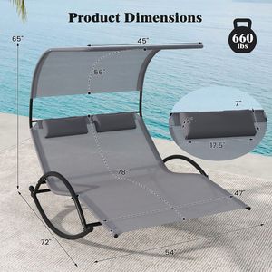 Dual Rocker Outdoor 2-Person Canopied Patio Lounger <b>Sunbed</b> with Detachable Headrests - Product Image 4