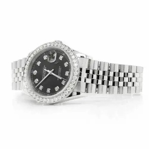 Montre de luxe à quartz, cadran noir, acier inoxydable, chronographe résistant à l'eau, date, style hip-hop, mouvement ETA - Product Image 3