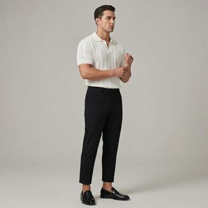 Polo de Manga Corta de Punto Blanco para Hombre, Color Sólido, Transpirable, Corte Casual Elegante - Product Image 5