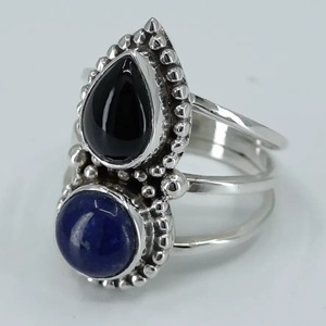 <b>Lapis</b> <b>Lazuli</b> <b>Ring</b> 925 Sterling Silver Handmade Boho Statement Promise Jewelry for Women Natural Oval & Pear Shape Gemstone - Product Image 5