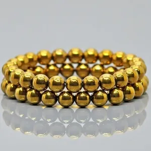 Natural Coated Hematite 8mm Smooth Round AAA Grade Gemstone Beads <b>Stretch</b> <b>Bracelet</b> - Product Image 5