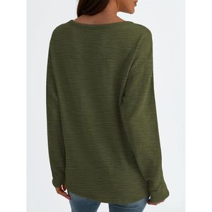 2025 2025 femmes à manches longues surdimensionné col en v t-shirts basique décontracté hauts pullover léger coton basique t-shirts - Product Image 1
