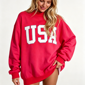 Sudadera de cuello alto personalizada para mujer, con logotipo bordado, estampado, de algodón grueso, forro polar, estilo oversize. - Product Image 1