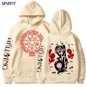 SPOFIT Sweat à capuche gothique Hellsing pour homme, noir, imprimé par sublimation, coupe classique, streetwear automne, design anime manga, logo avant - Product Image 2